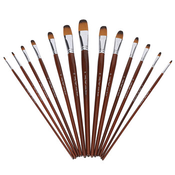 13 бр. Artist Filbert Paint Brushes Set Дървена дълга дръжка Мека анти-опадаща найлонова коса за акрилни маслени акварелни гваш бои