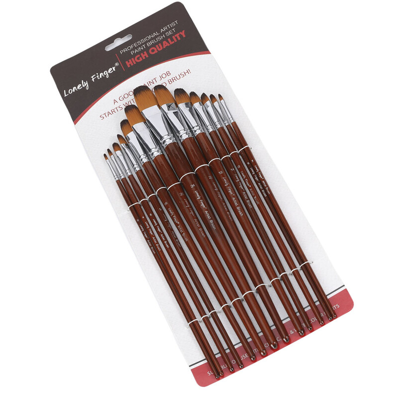 13 tk Artist Filberti värvipintslite komplekt, puidust pika varrega, pehmed hõrenemisvastased nailonist juuksed akrüülõli akvarell-guaššvärvide jaoks