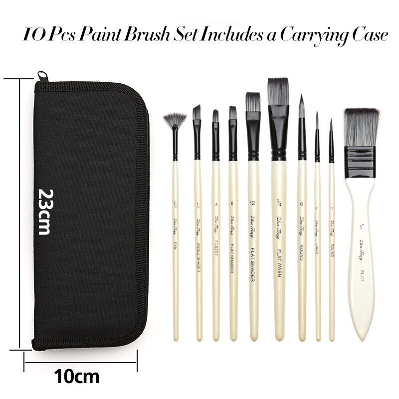10 tk Art-värvipintslite komplekt, mis sisaldab kandekotti, lastele, kunstnikele, akrüül-, õli-, akvarelli- ja guaššmaali