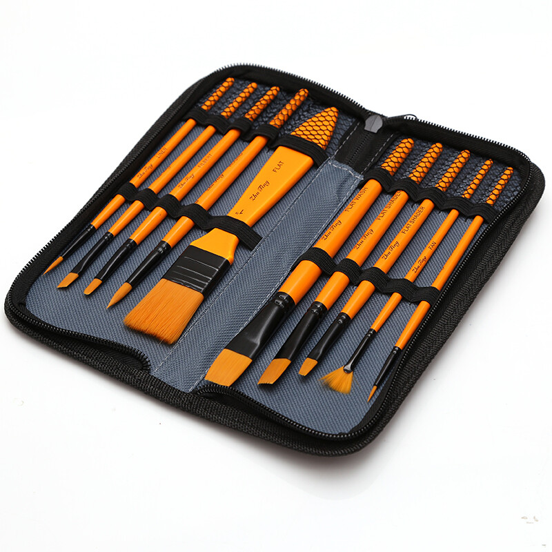 10 tk Art-värvipintslite komplekt, mis sisaldab kandekotti, lastele, kunstnikele, akrüül-, õli-, akvarelli- ja guaššmaali