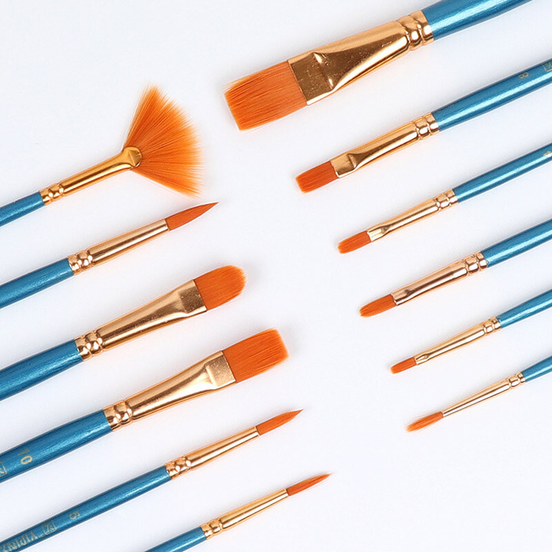 12 tk/komplekt Kvaliteetne laste akvarell-guaššvärvimispliiats nailonjuuksed puidust käepidemega pintslikomplekt joonistuskunsti tarvik