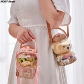 1000 ml suure mahutavusega multifilmi karu plastikust Sippy Cup laste kaasaskantav seljakott veekeetja veepudeli kruus õlgedest tüdruku tassiga