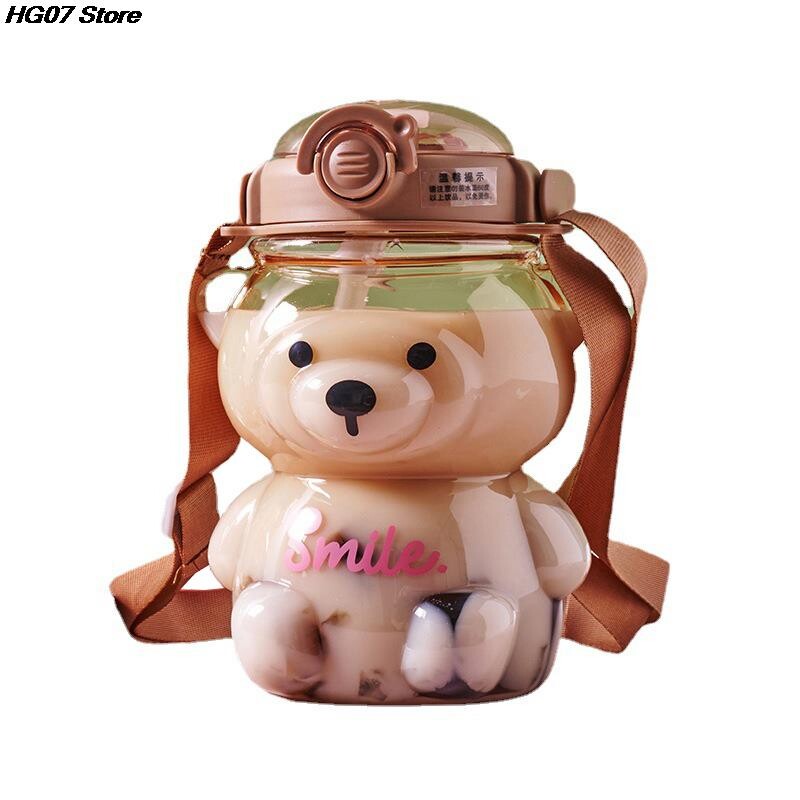 1000 ml suure mahutavusega multifilmi karu plastikust Sippy Cup laste kaasaskantav seljakott veekeetja veepudeli kruus õlgedest tüdruku tassiga