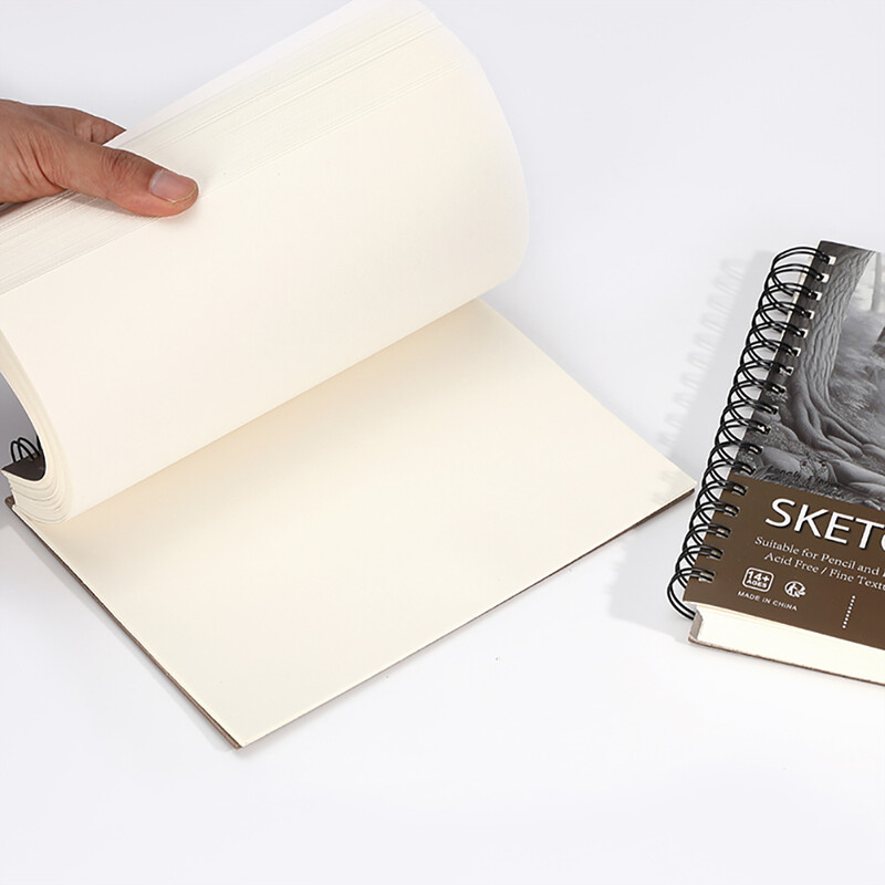 Επαγγελματικό βιβλίο σκίτσων 100 φύλλων 5,83"x9" με σπειροειδή δεμένο και σκληρό εξώφυλλο - Λευκό χαρτί σκίτσων χωρίς οξύ (100g)