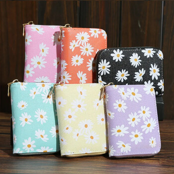 Μόδα Γυναικεία PU Δερμάτινη Daisy Flower Money Bag Card Oaganizer Casual Ladies Μικρό πορτοφόλι Πορτοφόλι με κέρματα Πορτοφόλι ημέρας