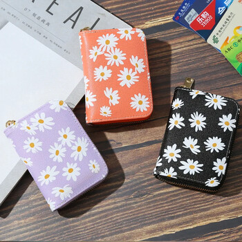 Μόδα Γυναικεία PU Δερμάτινη Daisy Flower Money Bag Card Oaganizer Casual Ladies Μικρό πορτοφόλι Πορτοφόλι με κέρματα Πορτοφόλι ημέρας