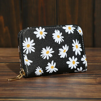 Μόδα Γυναικεία PU Δερμάτινη Daisy Flower Money Bag Card Oaganizer Casual Ladies Μικρό πορτοφόλι Πορτοφόλι με κέρματα Πορτοφόλι ημέρας