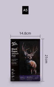 A4/A5 Черен картон с лепило, удебелен, 140 g, 25 листа финозърнеста памучна маса Хартия за рисуване Скицник за рисуване на художник