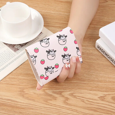 Дамски нов моден портфейл Pu кожа Cartoon крава едър рогат добитък Къси дамски портмонета със слот за монети Студентски сладък портфейл с тройно сгъване