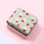 Γυναικεία μίνι πορτοφόλια με εκτύπωση φράουλας με χαριτωμένα πορτοφόλια Furit Θήκη για κάρτες Θήκη για χρήματα Τσάντα για παιδιά Αλλαγή φερμουάρ Θήκη αποθήκευσης ακουστικών