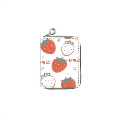 Fruit Strawberry lühike rahakott, kaasaskantav PU-nahast tõmblukuga mündikott, mitme kaardiga rahakott naistele