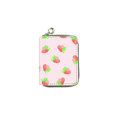 Fruit Strawberry lühike rahakott, kaasaskantav PU-nahast tõmblukuga mündikott, mitme kaardiga rahakott naistele