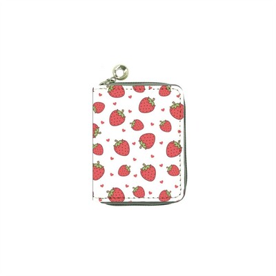 Fruit Strawberry lühike rahakott, kaasaskantav PU-nahast tõmblukuga mündikott, mitme kaardiga rahakott naistele