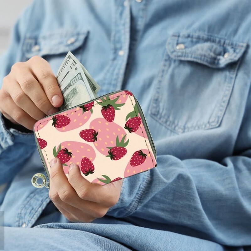 Fruit Strawberry lühike rahakott, kaasaskantav PU-nahast tõmblukuga mündikott, mitme kaardiga rahakott naistele