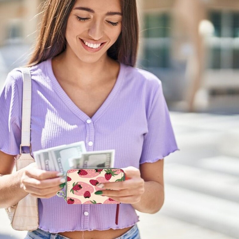 Fruit Strawberry lühike rahakott, kaasaskantav PU-nahast tõmblukuga mündikott, mitme kaardiga rahakott naistele