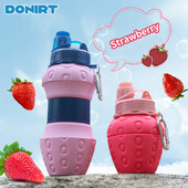 Sticla de apă portabilă pentru sport, 600 ml, pliabilă pentru copii, pentru călătorie, sticla de apă în formă de căpșuni, ceașcă telescopică din silicon