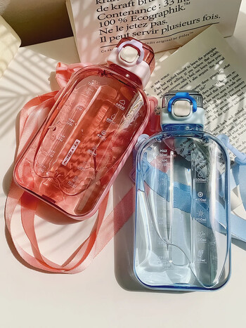 750ml Sport Straps Flat Bottle Water Cup Girl Kids School ΔΩΡΕΑΝ Πλαστικό Travel Sport Διαφανές επίπεδο τετράγωνο μπουκάλι ποτού