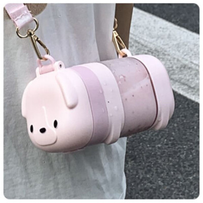 Sticle de apă cu paie de cățeluș drăguț de 500 ml pentru copii, fete, cană pătrată din plastic, portabilă, în aer liber, rezistentă la scurgeri, tritan, fără BPA