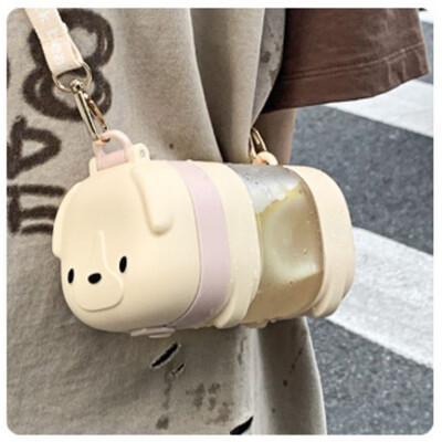 Sticle de apă cu paie de cățeluș drăguț de 500 ml pentru copii, fete, cană pătrată din plastic, portabilă, în aer liber, rezistentă la scurgeri, tritan, fără BPA