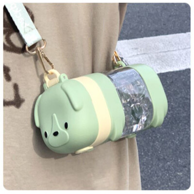 Sticle de apă cu paie de cățeluș drăguț de 500 ml pentru copii, fete, cană pătrată din plastic, portabilă, în aer liber, rezistentă la scurgeri, tritan, fără BPA