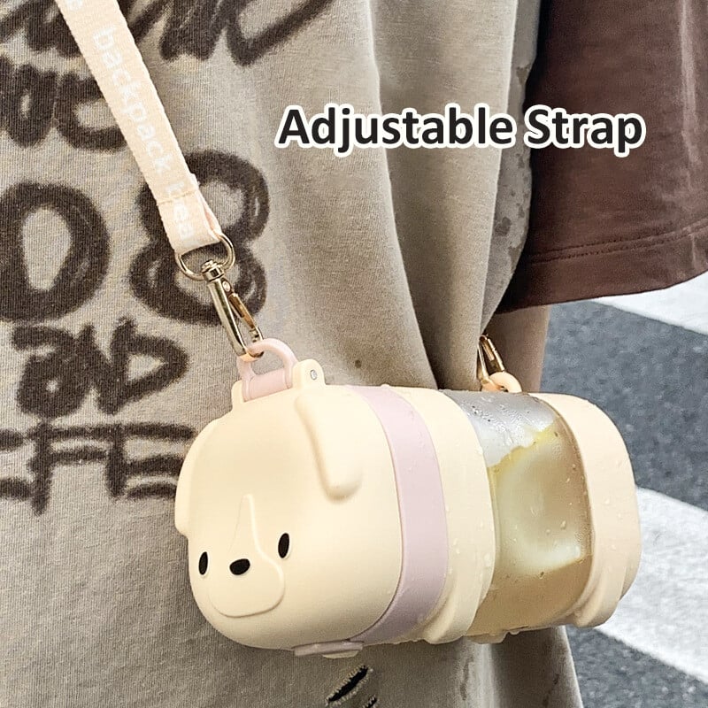 Sticle de apă cu paie de cățeluș drăguț de 500 ml pentru copii, fete, cană pătrată din plastic, portabilă, în aer liber, rezistentă la scurgeri, tritan, fără BPA