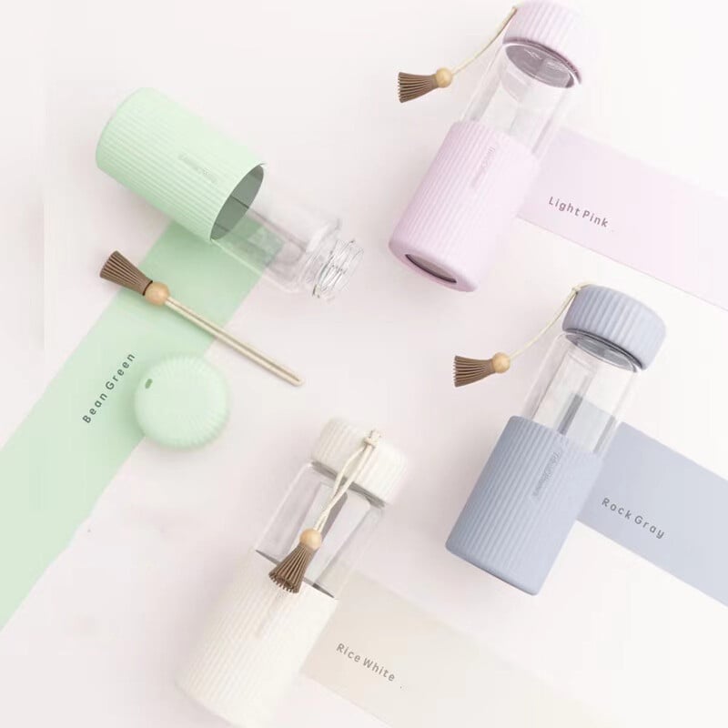 350 ml väikesed läbipaistvad klaasist veepudelid tüdrukutele loomingulise joogi Kawaii veepudel õpilaste kaasaskantava reisitee tassiga