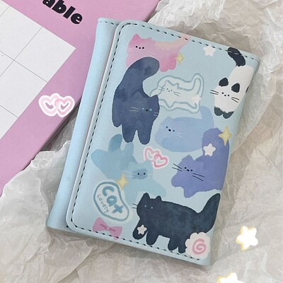 Portofele BOMO pentru femei, din piele PU, cu desene animate, drăguț, cu imprimeu de pisici, portofele drăguțe, la modă, kawaii, portofel scurt, pentru doamnă, geantă estetică