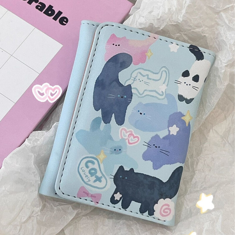 Portofele BOMO pentru femei, din piele PU, cu desene animate, drăguț, cu imprimeu de pisici, portofele drăguțe, la modă, kawaii, portofel scurt, pentru doamnă, geantă estetică