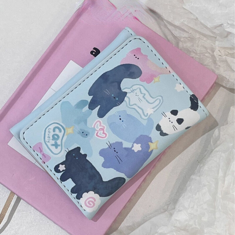 Portofele BOMO pentru femei, din piele PU, cu desene animate, drăguț, cu imprimeu de pisici, portofele drăguțe, la modă, kawaii, portofel scurt, pentru doamnă, geantă estetică
