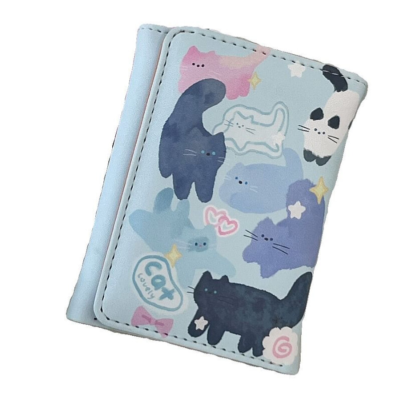 Portofele BOMO pentru femei, din piele PU, cu desene animate, drăguț, cu imprimeu de pisici, portofele drăguțe, la modă, kawaii, portofel scurt, pentru doamnă, geantă estetică