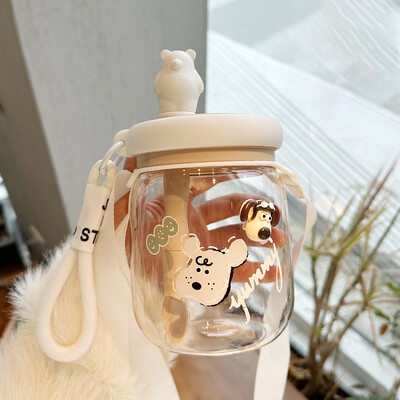 Kawaii Bear Jumbo Boba veepudel 800 ml armas plastikust mulli teemahla reisikaasaskantav joogipudel kleebise kõrrega BPA-vaba