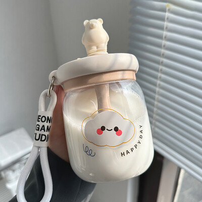 Kawaii Bear Jumbo Boba veepudel 800 ml armas plastikust mulli teemahla reisikaasaskantav joogipudel kleebise kõrrega BPA-vaba