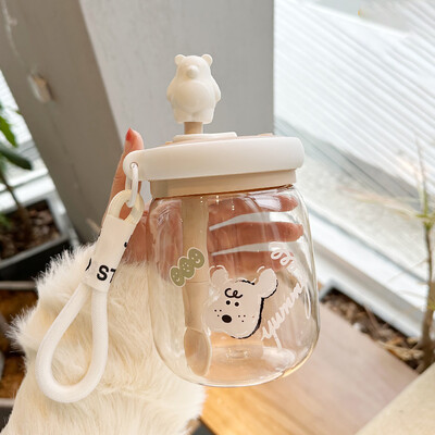 Kawaii Bear Jumbo Boba veepudel 800 ml armas plastikust mulli teemahla reisikaasaskantav joogipudel kleebise kõrrega BPA-vaba