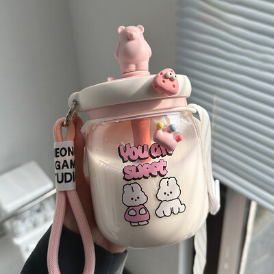 Kawaii Bear Jumbo Boba veepudel 800 ml armas plastikust mulli teemahla reisikaasaskantav joogipudel kleebise kõrrega BPA-vaba