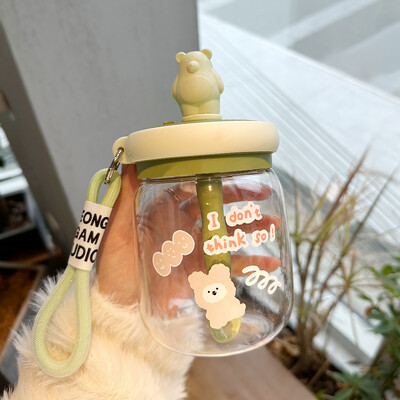 Kawaii Bear Jumbo Boba veepudel 800 ml armas plastikust mulli teemahla reisikaasaskantav joogipudel kleebise kõrrega BPA-vaba