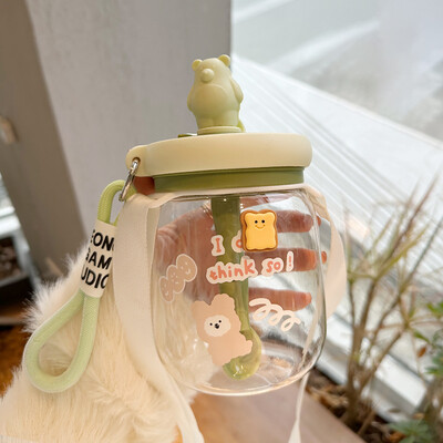 Kawaii Bear Jumbo Boba veepudel 800 ml armas plastikust mulli teemahla reisikaasaskantav joogipudel kleebise kõrrega BPA-vaba