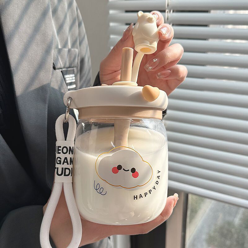 Kawaii Bear Jumbo Boba veepudel 800 ml armas plastikust mulli teemahla reisikaasaskantav joogipudel kleebise kõrrega BPA-vaba