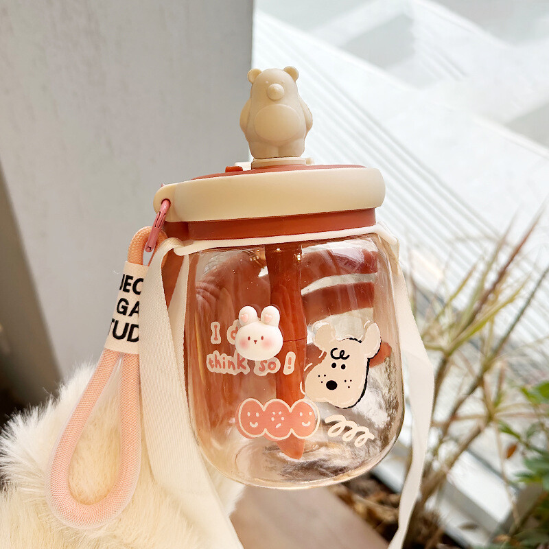 Kawaii Bear Jumbo Boba veepudel 800 ml armas plastikust mulli teemahla reisikaasaskantav joogipudel kleebise kõrrega BPA-vaba