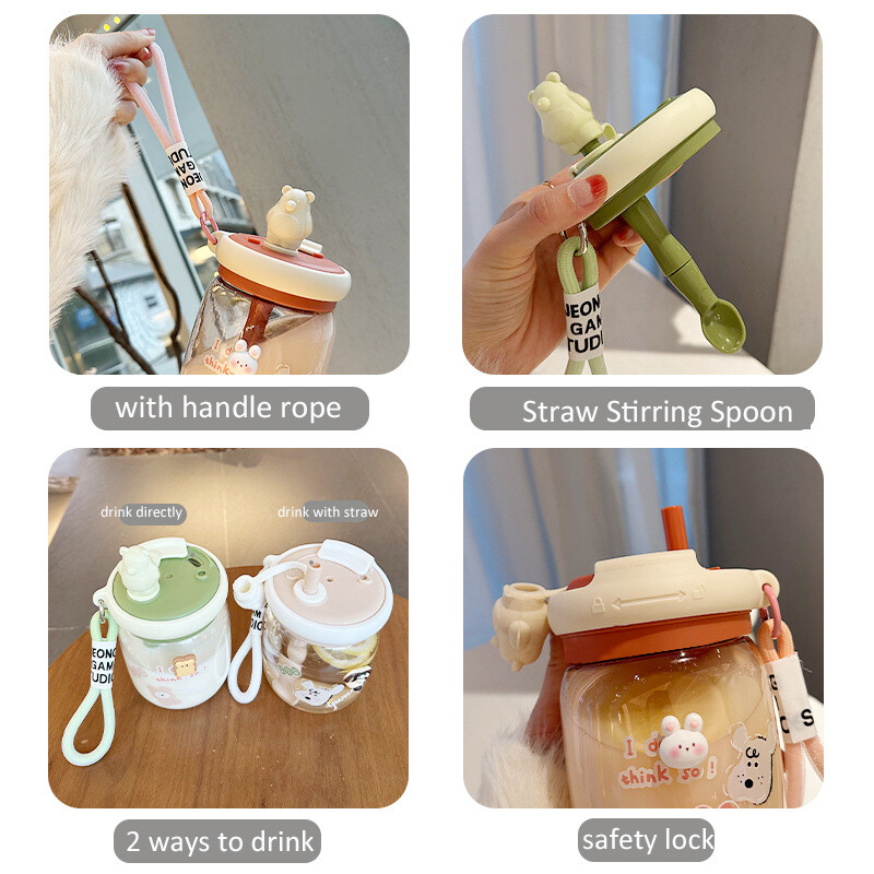 Kawaii Bear Jumbo Boba veepudel 800 ml armas plastikust mulli teemahla reisikaasaskantav joogipudel kleebise kõrrega BPA-vaba