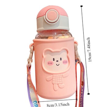 Пластмасова бутилка за вода Cartoon Bear 620ML Голям капацитет Детска чаша със слама Преносима херметична спортна чаша за вода Училище Момчета Момиче