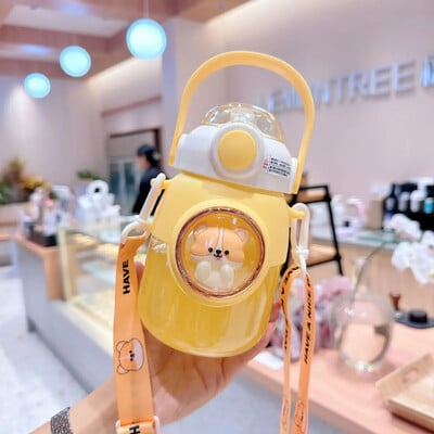 Sticle de apă drăguțe pentru copii, cu paie, pentru fete, pentru copii, de 820 ml, de capacitate mare, cu desene animate Kawaii, pentru studenți, școală, cană de apă de călătorie