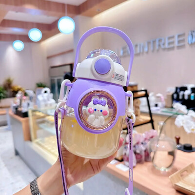 Sticle de apă drăguțe pentru copii, cu paie, pentru fete, pentru copii, de 820 ml, de capacitate mare, cu desene animate Kawaii, pentru studenți, școală, cană de apă de călătorie