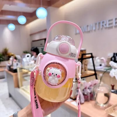 Sticle de apă drăguțe pentru copii, cu paie, pentru fete, pentru copii, de 820 ml, de capacitate mare, cu desene animate Kawaii, pentru studenți, școală, cană de apă de călătorie