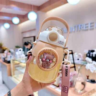 Sticle de apă drăguțe pentru copii, cu paie, pentru fete, pentru copii, de 820 ml, de capacitate mare, cu desene animate Kawaii, pentru studenți, școală, cană de apă de călătorie