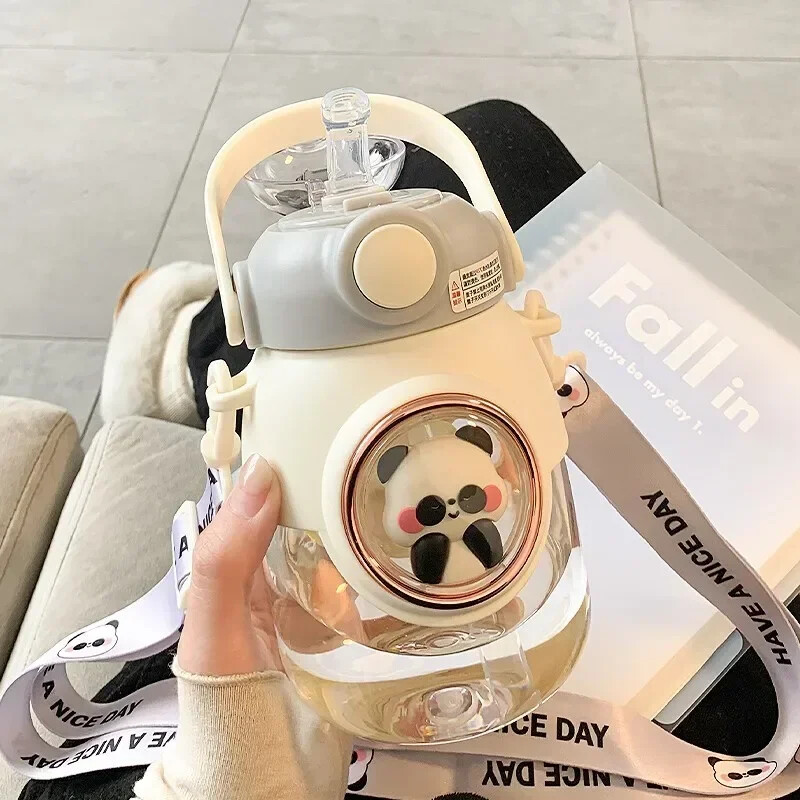 Sticle de apă drăguțe pentru copii, cu paie, pentru fete, pentru copii, de 820 ml, de capacitate mare, cu desene animate Kawaii, pentru studenți, școală, cană de apă de călătorie