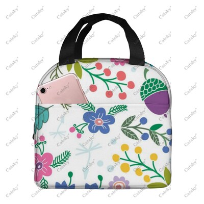 рисуване с цветя Преносимо алуминиево фолио удебелена чанта за обяд водоустойчива и топлоизолационна щампована шарка чанти за обяд