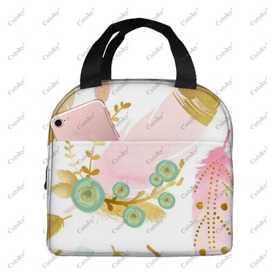 рисуване с цветя Преносимо алуминиево фолио удебелена чанта за обяд водоустойчива и топлоизолационна щампована шарка чанти за обяд