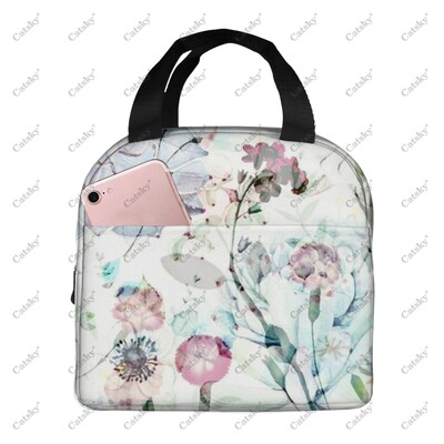 рисуване с цветя Преносимо алуминиево фолио удебелена чанта за обяд водоустойчива и топлоизолационна щампована шарка чанти за обяд