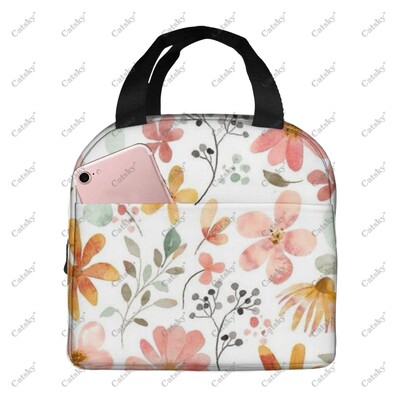 рисуване с цветя Преносимо алуминиево фолио удебелена чанта за обяд водоустойчива и топлоизолационна щампована шарка чанти за обяд