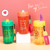 Armas 500 ml veepudel lastele, tüdrukute koolile õlgede ja köiega reisikruus kohvitass kaasaskantav plastpudel BPA-vaba